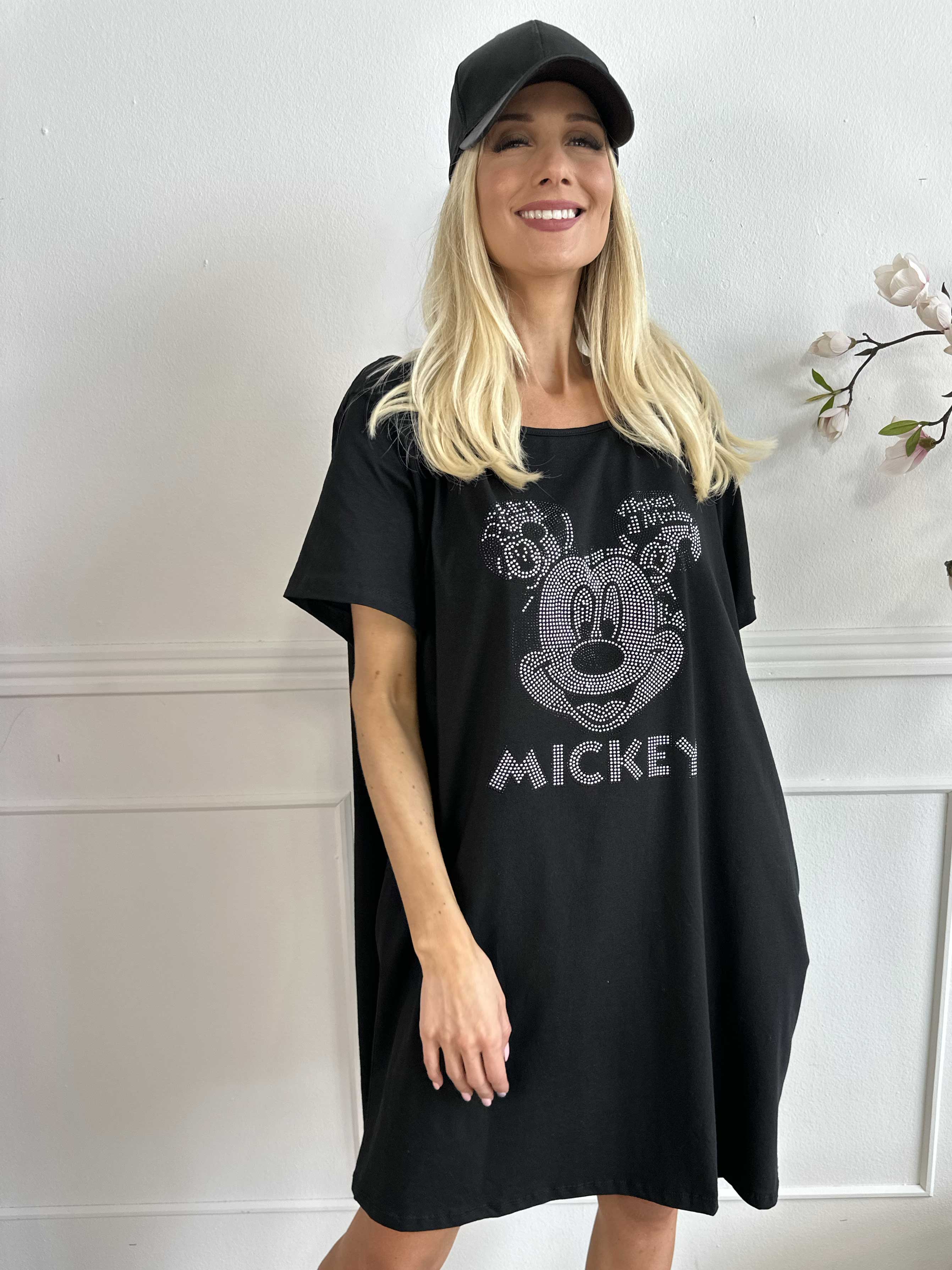 Mickey Dress - T-shirtklänning i bomull med kant i fuskpäls